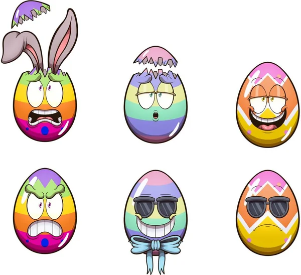 Carino Easter Egg Personaggi Con Diverse Espressioni Illustrazione Con Semplici — Foto Stock