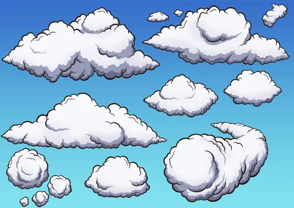 Mavi Gökyüzü Arkaplan Bulutları Çizgi Filmi Basit Gradyanlı Clip Sanatı — Stok fotoğraf