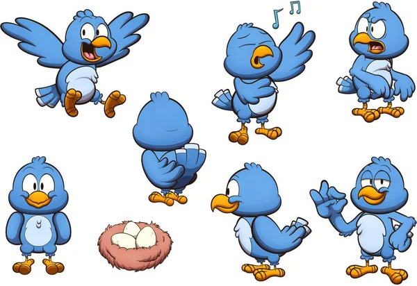 Blue Cartoon Bird Illustrazione Clip Art Con Semplici Gradienti — Foto Stock