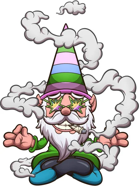 Hippie Gnome Fumando Porro Clip Ilustración Arte Con Gradientes Simples — Foto de Stock