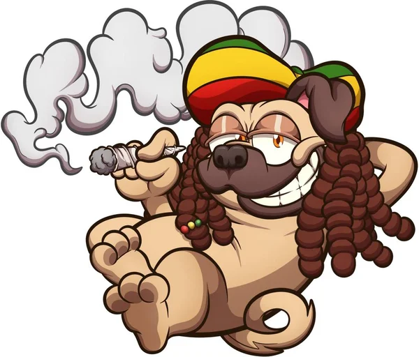 Rasta Pug Smoking A Joint. Clip art illustration with simple gradients. All in one single.