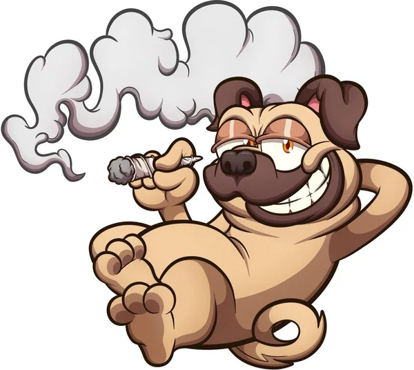 Pug Smoking A Joint. Clip art illustration with simple gradients. All in one single layer.