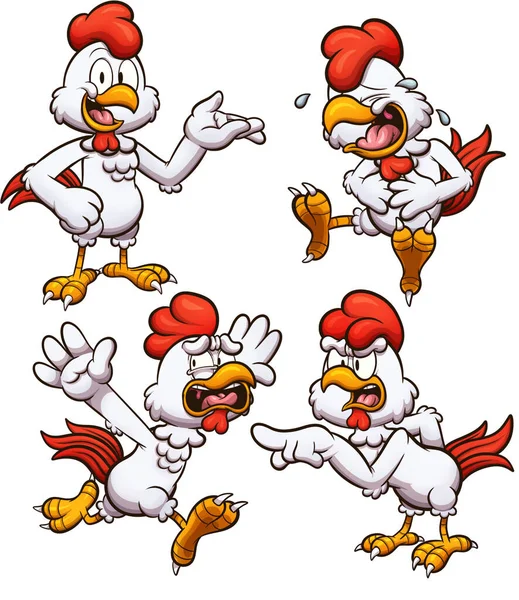 Rajzfilm Csirke Különböző Kifejezések Pózok Vektor Klip Művészeti Illusztráció Egyszerű — Stock Vector