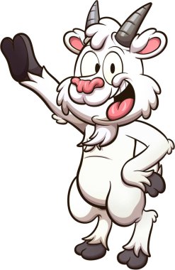 Dost canlısı, gülen çizgi film keçisi. Basit gradyanlı vektör klipsi çizimi. Hepsi tek bir katmanda..