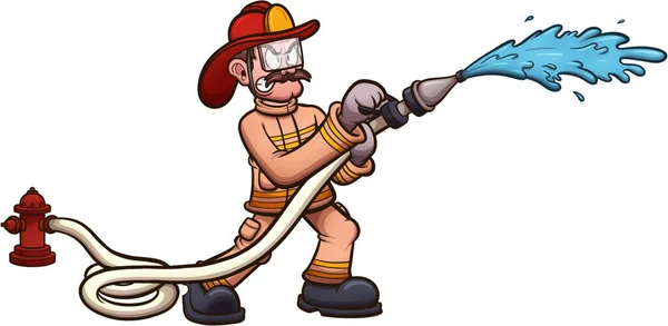 Cartoon Firefighter Extinguishes Fire Vector Clip Art Illustration Simple Gradients — Stock Vector