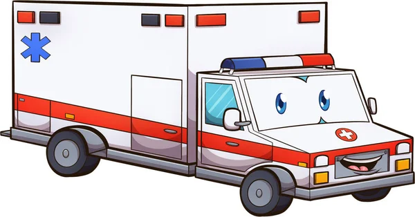 Ambulância Dos Desenhos Animados Bonito Com Cara Vector Clip Ilustração —  Vetores de Stock