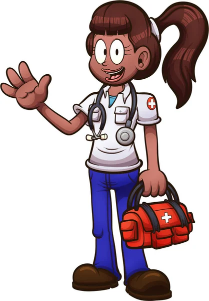 Cartoon Paramedic Girl Illustrazione Clip Art Vettoriale Con Semplici Gradienti — Vettoriale Stock