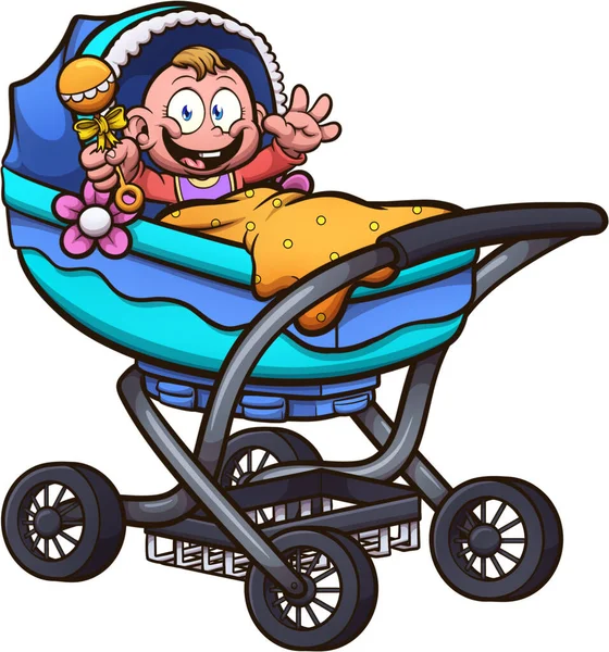 Cartoon Baby Carriage Vector Clip Art Illustration Simple Gradients All — Stock Vector
