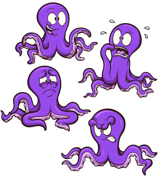 Purple Octopus Set Vector Clip Art Illustration Simple Gradients — Stock Vector