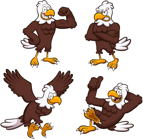 Cartoon Eagle Character Different Poses Vector Illustration Simple Gradients — Stock Vector