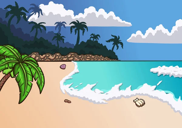 Fondo Playa Tropical Ilustración Vectorial Con Gradientes Simples — Archivo Imágenes Vectoriales