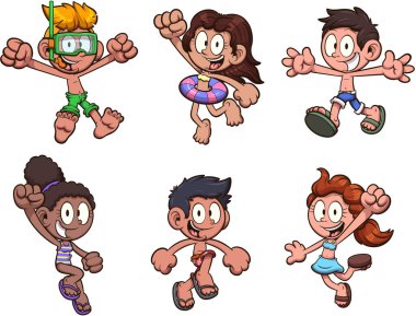 Yaz çocukları. Basit gradyanlı vektör klipsi çizimi.