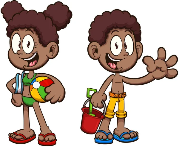 Niños Dibujos Animados Negros Con Trajes Baño Ilustración Vectorial Con — Vector de stock