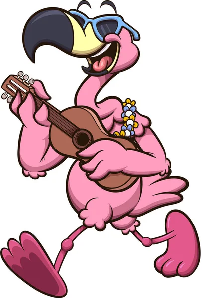 Flamingo Tocando Guitarra Ilustración Vectorial Con Gradientes Simples — Vector de stock