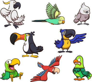 Cartoon Tropical Birds. Vector illustration with simple gradients. All in one single layer. clipart