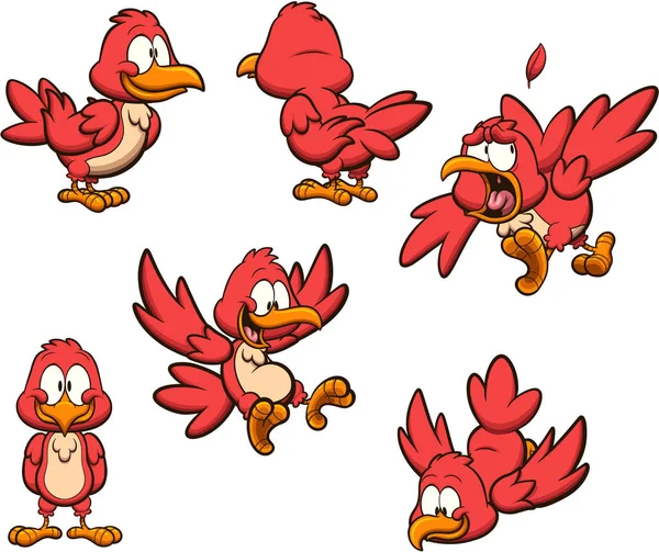 Roter Cartoon Vogel Mit Unterschiedlichen Posen Vektorillustration Mit Einfachen Farbverläufen — Stockvektor