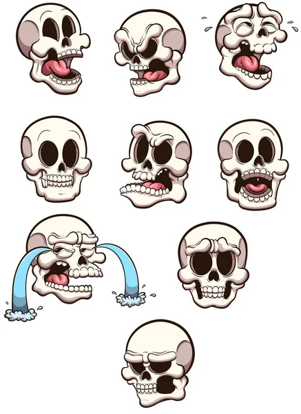 Cartoon Skulls Different Expressions Vector Illustration Simple Gradients — Stock Vector