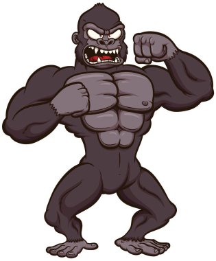 Karikatür Öfkeli Goril Göğsüne Vuruyor. Basit gradyanlı vektör klipsi çizimi.