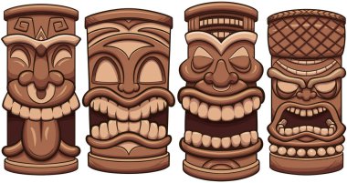 Çizgi film Tiki Totems. Basit gradyanlı vektör klipsi çizimi.