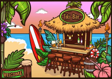 Tiki Bar 'ın arka planı. Basit gradyanlı vektör klipsi çizimi.