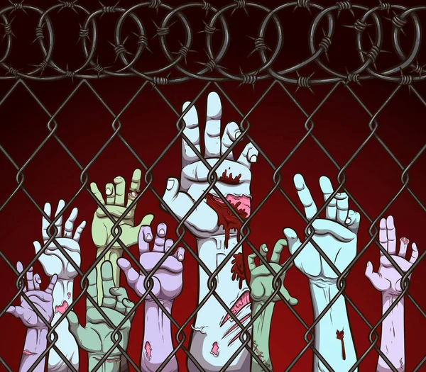 Zombie Hands Fence Ilustração Vetorial Com Gradientes Simples — Vetor de Stock