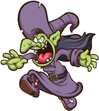 Karikatür cadısı. Basit gradyanlı vektör illüstrasyonu.