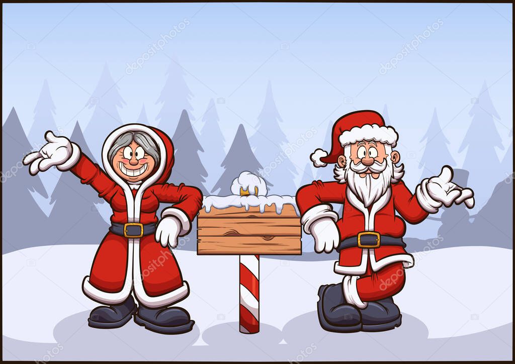 Santa And Mrs Claus. Vector illustration with simple gradients.