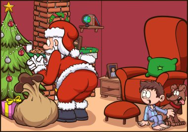 Noel Baba yakalanıyor. Basit gradyanlı vektör klipsi çizimi.