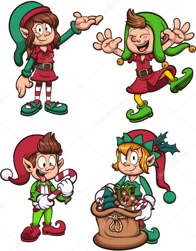 Christmas Elves. Vector illustration with simple gradients.