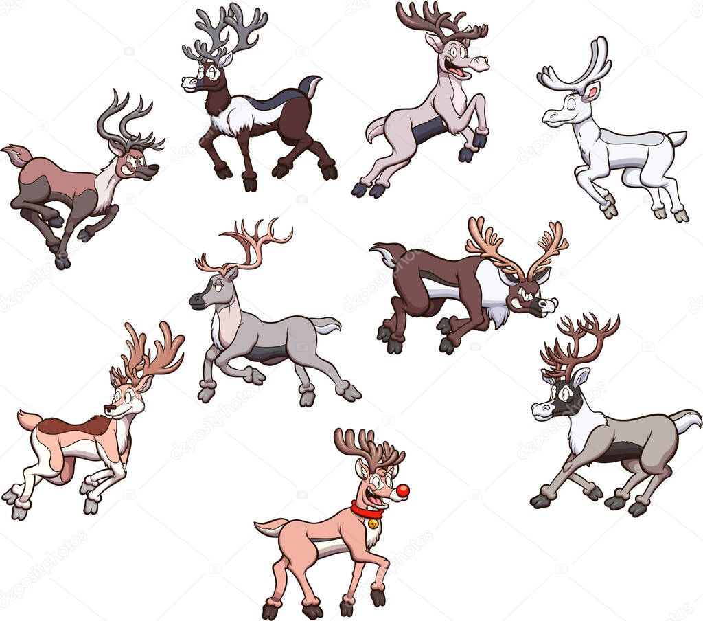Santas Reindeers. Vector illustration with simple gradients.