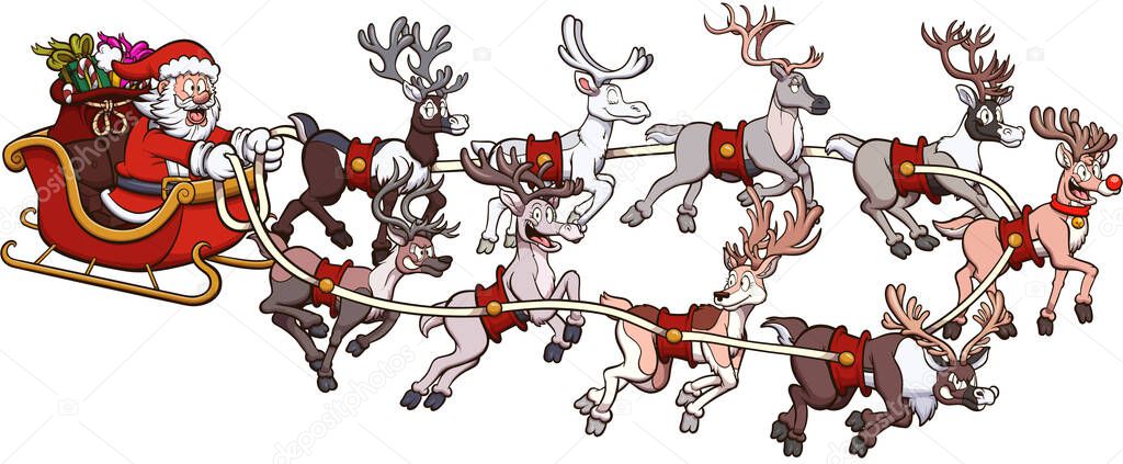 Santa Claus On Sleigh. Vector illustration with simple gradients.
