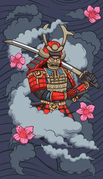 Samurai Dibujos Animados Ilustración Clip Vectorial Con Gradientes Simples Vector De Stock