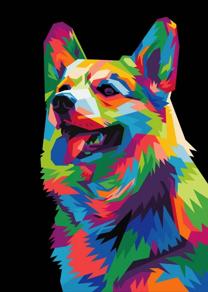 Kleurrijke Welsh Corgi Hond Hoofd Met Koele Geïsoleerde Pop Art — Stockvector