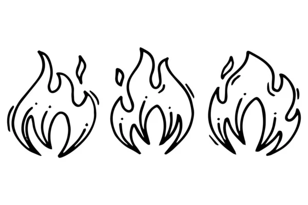 Kézzel Rajzolt Tűzikonok Tűz Lángok Ikonok Vektor Készlet Kézzel Rajzolt — Stock Vector