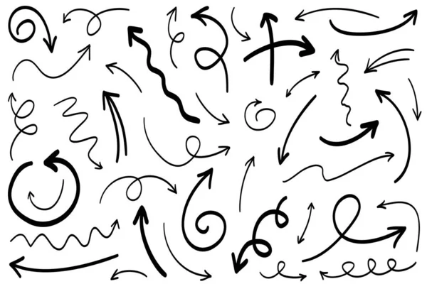 Набір Ручних Намальованих Стрілок Векторні Елементи Дизайну Каракулів Ілюстрація Білому — стоковий вектор