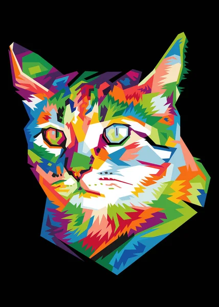 Colorido Engraçado Gato Pop Arte Estilo Isolado Preto Backround — Vetor de Stock