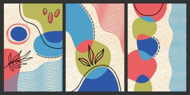 Modern soyut kapak seti, minimal kapak tasarımı. Renkli geometrik arkaplan, vektör çizimi.