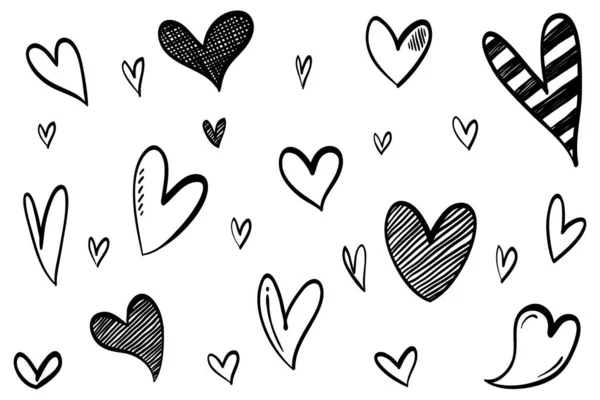 Doodle Hearts Met Hand Getrokken Liefdesharten Vectorillustratie — Stockvector