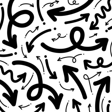 Elle çizilmiş oklar. Vektör karalama tasarım elementleri. İş bilgileri, afişler, web ve konsept tasarımı için beyaz arkaplan üzerine resim..