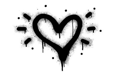 Sprey boyalı Graffiti kalp ikonu. Beyaz bir arka plan ile izole edilmiş. Grafiti aşk ikonu. Beyazın üzerine siyah püskürtülmüş. Vektör illüstrasyonu.
