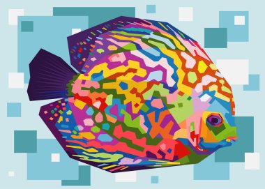 colorful discus fish in pop art style isolated on geometry background