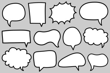 El yapımı konuşma baloncukları izole edildi. Doodle kümesi elemanı. Vektör illüstrasyonu.