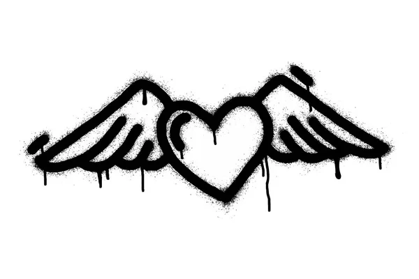 Cartel Cardíaco Graffiti Pintado Negro Sobre Blanco Amor Corazón Caída — Vector de stock