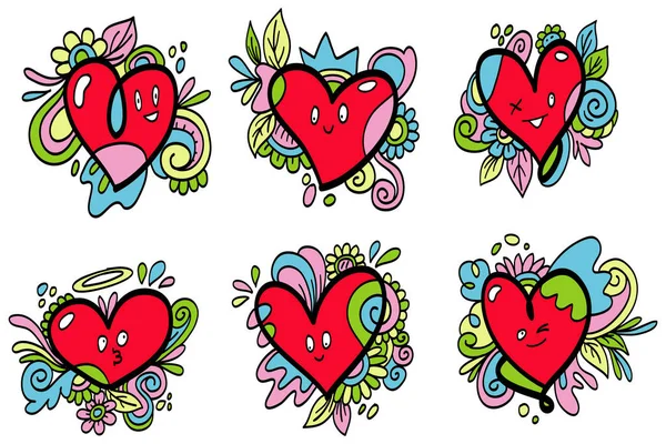 Doodle Hearts Abstrait Une Collection Cœurs Amour Colorés Dessinés Main — Image vectorielle