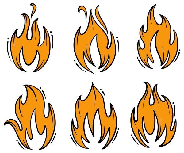 Icônes Feu Dessinées Main Flammes Feu Icônes Vecteur Croquis Doodle — Image vectorielle