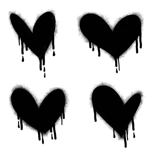Spraya Graffiti Hjärta Tecken Målade Svart Vitt Kärlek Hjärta Droppe — Stock vektor