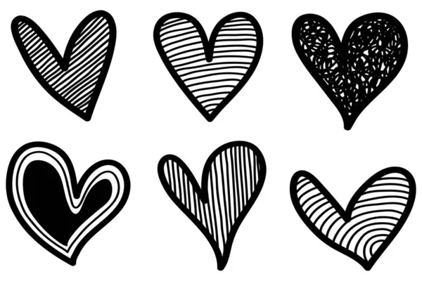 Cuori Doodle Cuori Amore Disegnati Mano Illustrazione Vettoriale — Vettoriale Stock