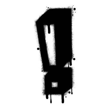 Sprey püskürtme graffiti ünlem simgesi beyaz arkaplanda izole edildi. Grafiti Ünlem sembolü. Beyazın üzerine siyah sprey sıkılmış. Vektör illüstrasyonu.