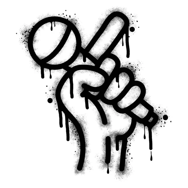 Coleção Mão Com Microfone Graffiti Spray Pintado Preto Sobre Branco — Vetor de Stock