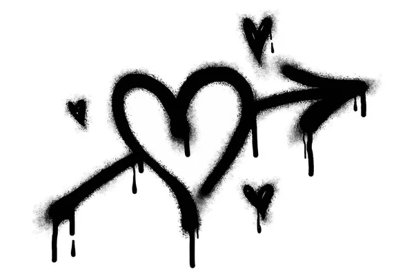 Spray Graffiti Cuore Segno Dipinto Nero Bianco Amore Simbolo Goccia — Vettoriale Stock